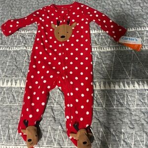 Baby Christmas Fleece Microfiber Footie Sleeper Size 6 months Santa‘s reindeer